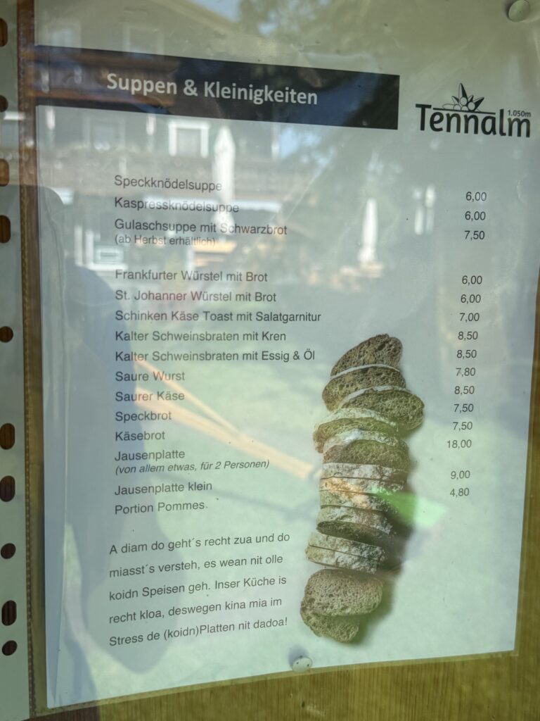 Tennalm Speisekarte Teil 2