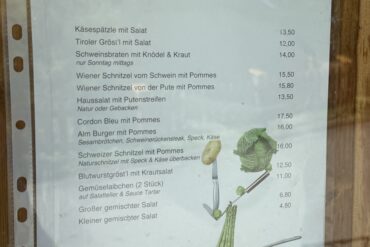Speisekarte Tennalm Fieberbrunn
